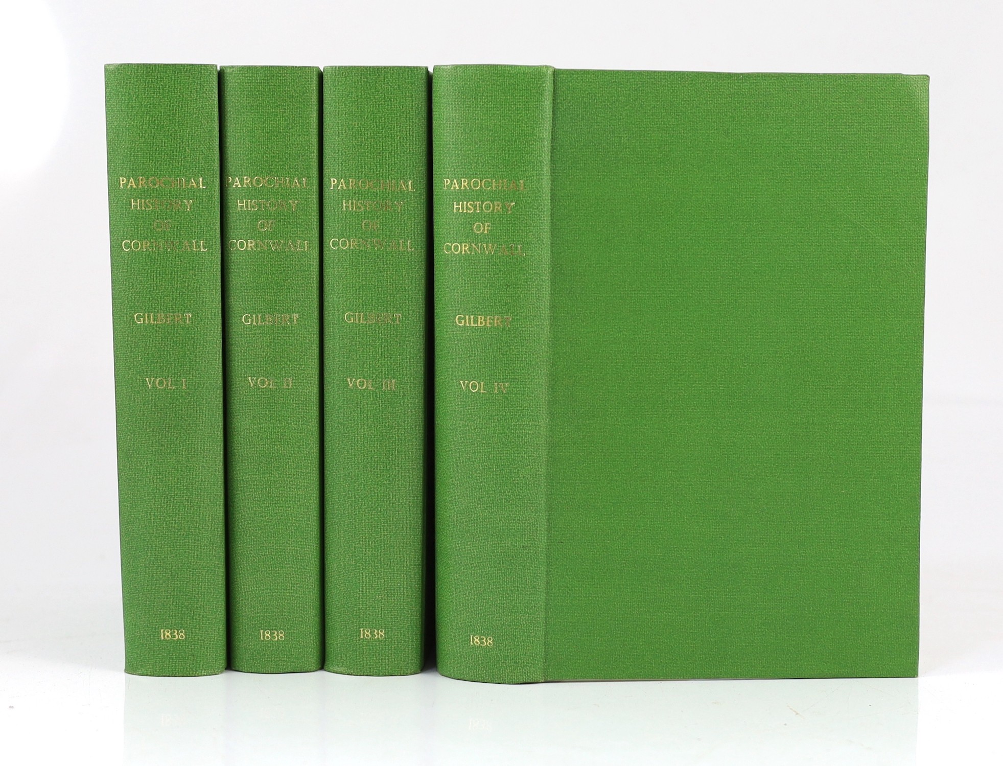 CORNWALL: Gibert, Davies - The Parochial History of Cornwall, founded on the manuscript histories of Mr. Hals and Mr. Tonkin; with additions ... 4 vols. half titles; rebound gilt-lettered cloth, uncut. 1838 (4)